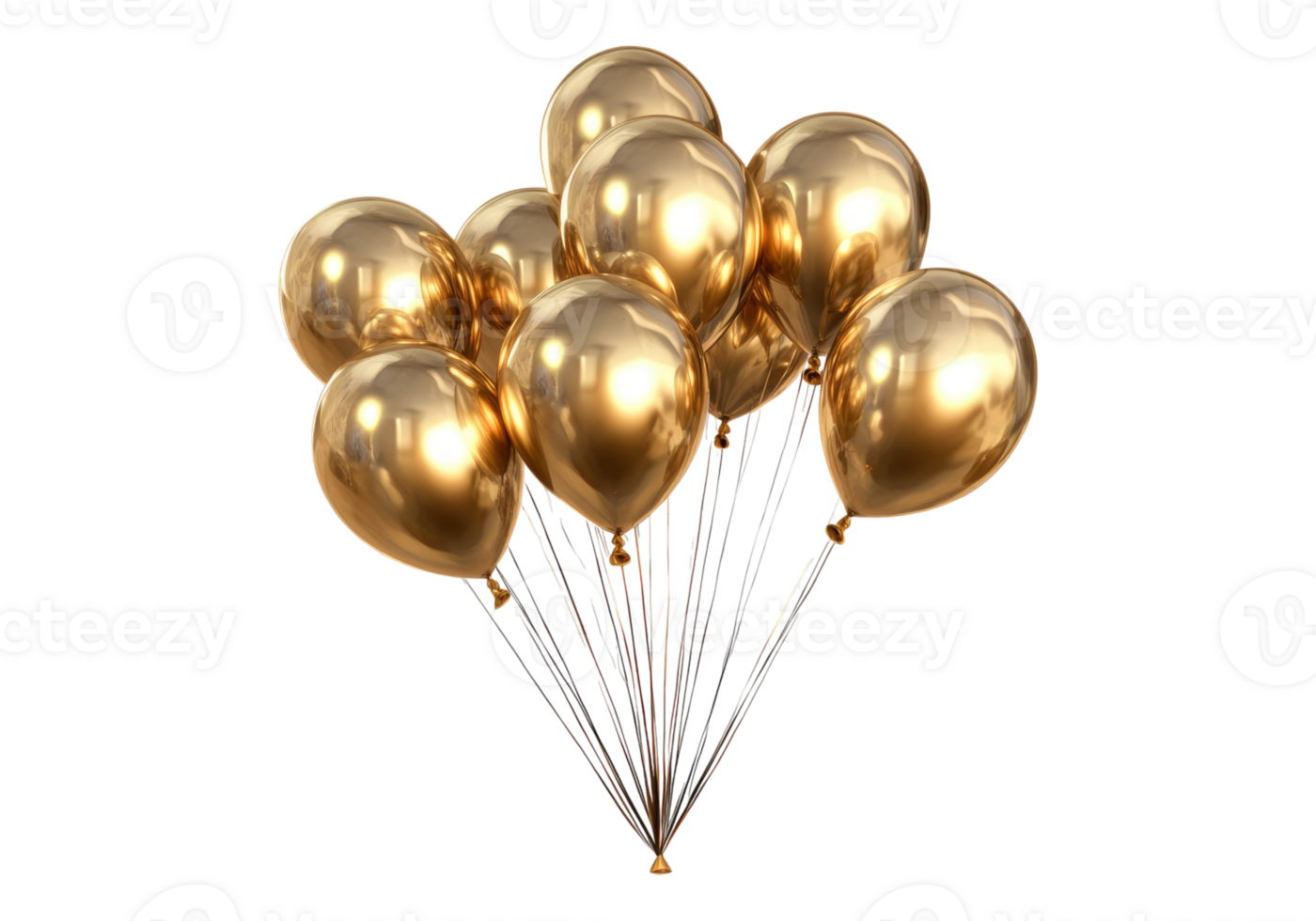 Photo of golden balloons .Transparent background. Isolated . png