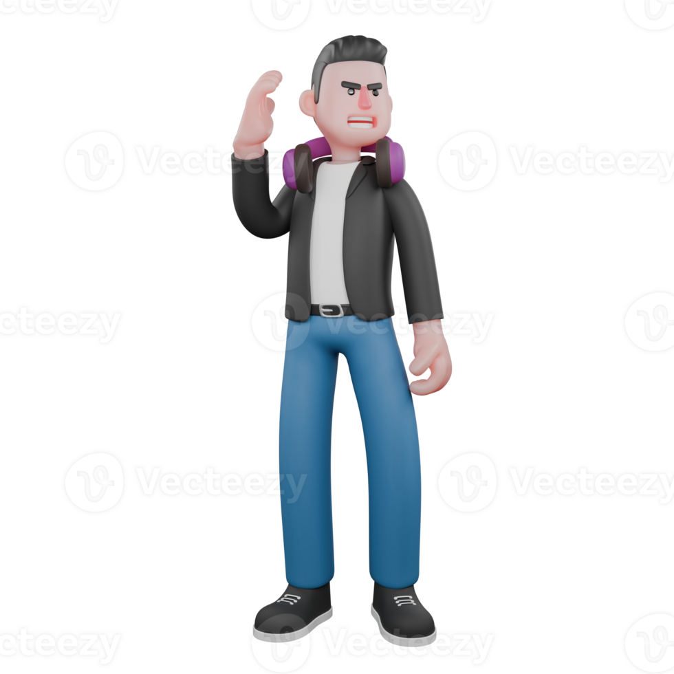 his right hand holds the headphones. Animated Performance Design 3D Cartoon Music Star Model. A male musician stands with png