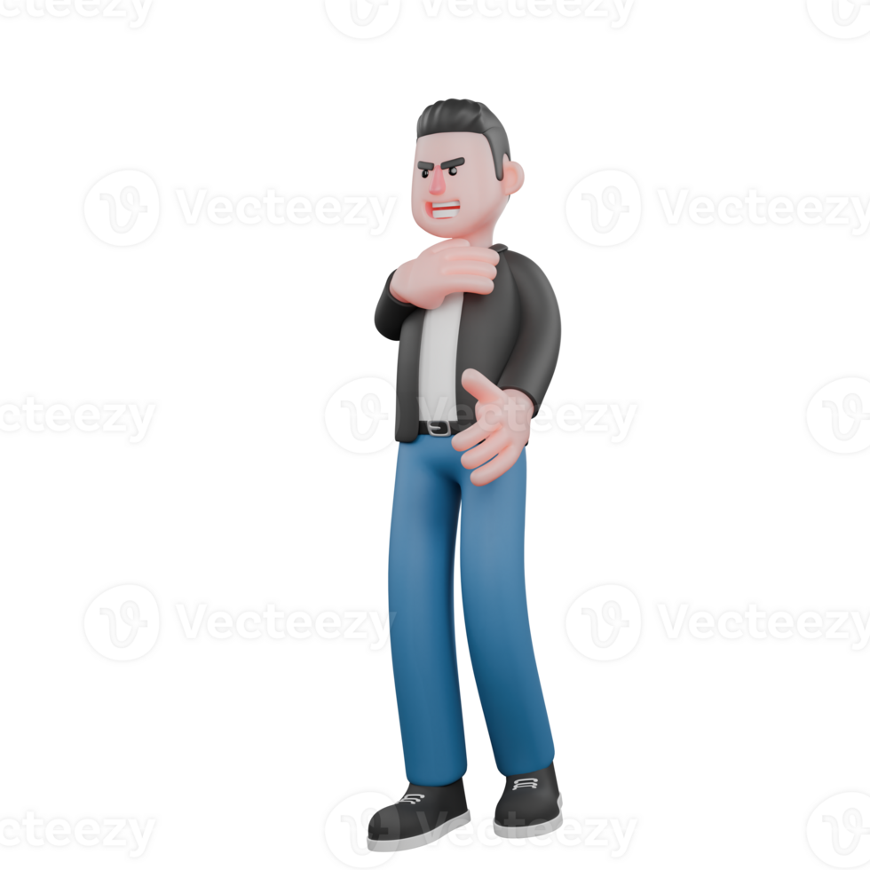 3D Musician Character. A male musician stands with his left hand on his chest with a serious expression. Cartoon Performer png
