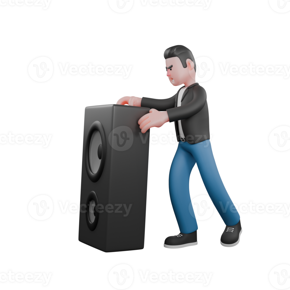 3D Music Star Model. A male musician stands while both hands hold a large loudspeaker. Vocal Performer Design png