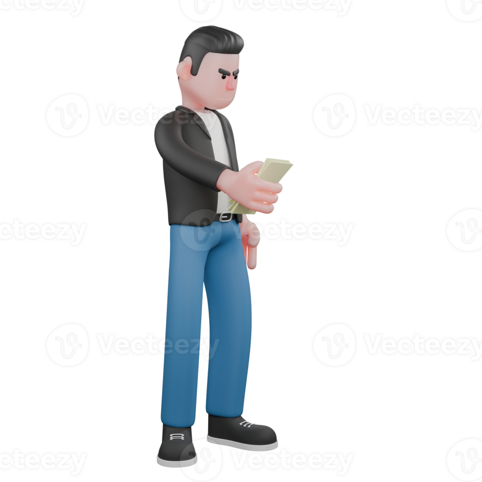 3D Musician Model. a male musician is standing facing left and his right hand is holding a paper and the left is straight down. 3D Music Performer png