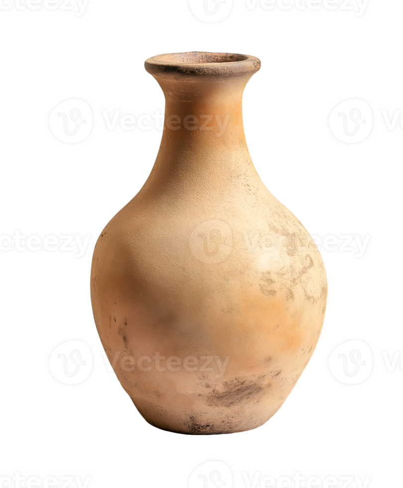 ancient clay vessel with narrow neck, antique terracotta pot for storage on isolated background, rustic pottery png