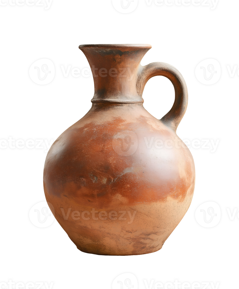 ancient clay vessel with narrow neck, antique earthenware jar for storage on isolated background, rustic pottery png