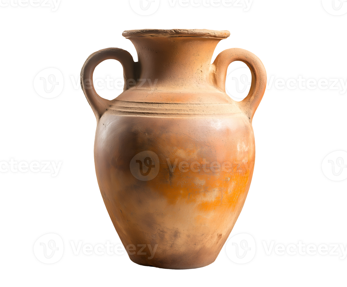 large clay amphora with two handles, ancient pottery vessel on isolated background png