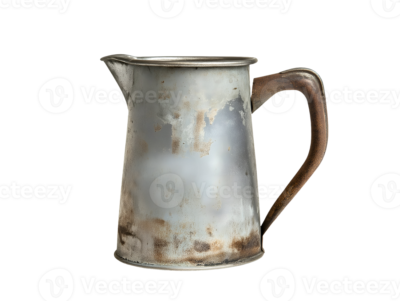 vintage metal milk jug with narrow spout and rustic patina on isolated background png