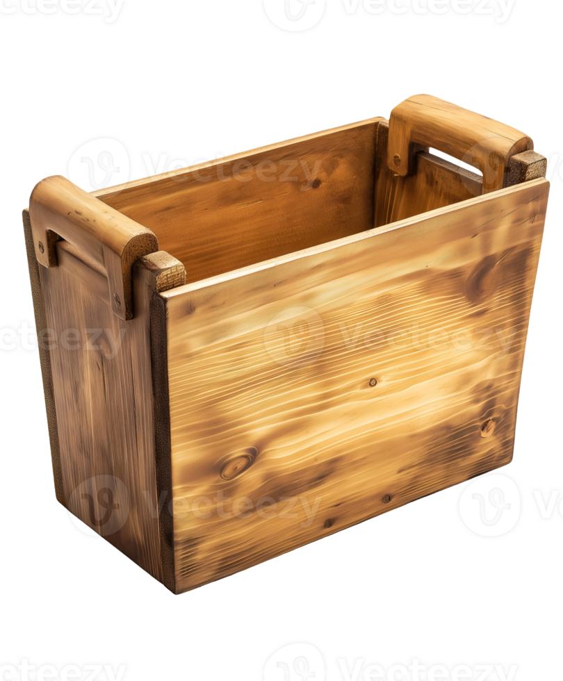 rustic wooden storage bin with sturdy handles ideal for home decor and organization on isolated background png