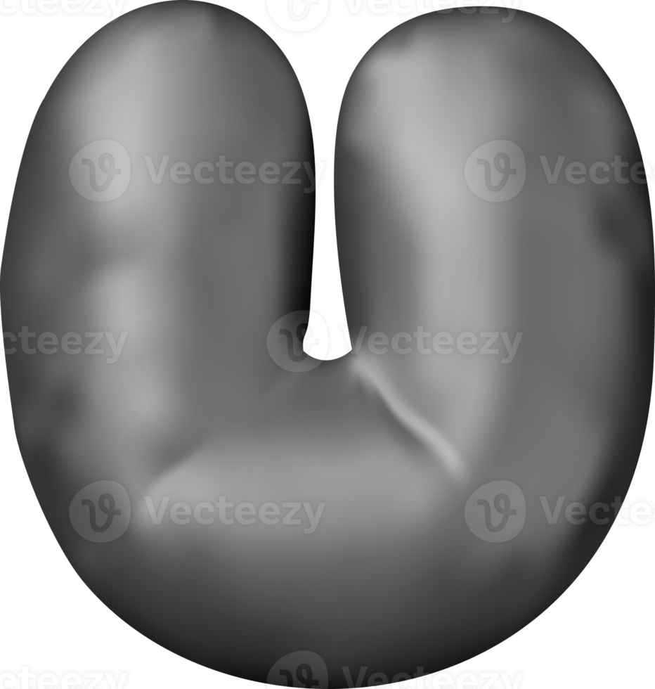 3d black alphabet balloon single letter U png
