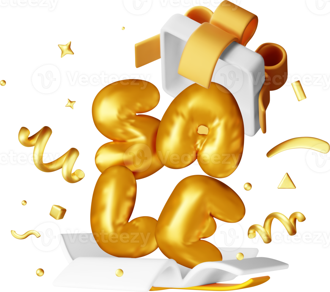 3D Gift Box With Sale Balloon and Falling Confetti png