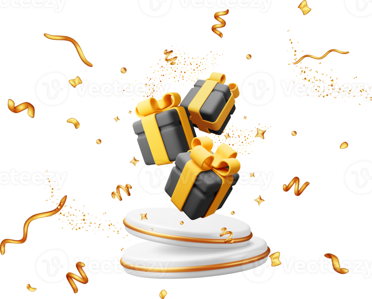 3D Gift Boxes with White Podium in Confetti png