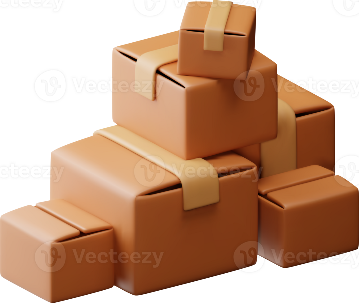 3D stack of cardboard boxes png