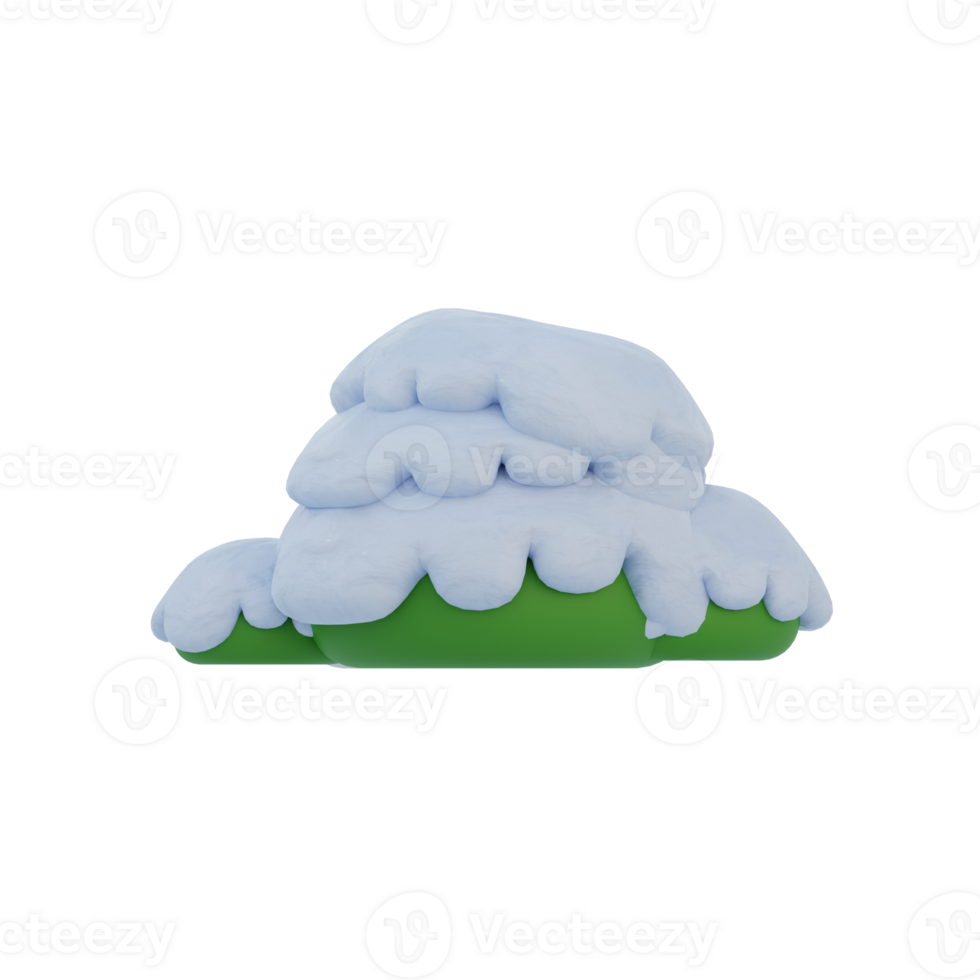 3D rendering of a stylized snow capped green hill. Perfect for winter or holiday themes. png