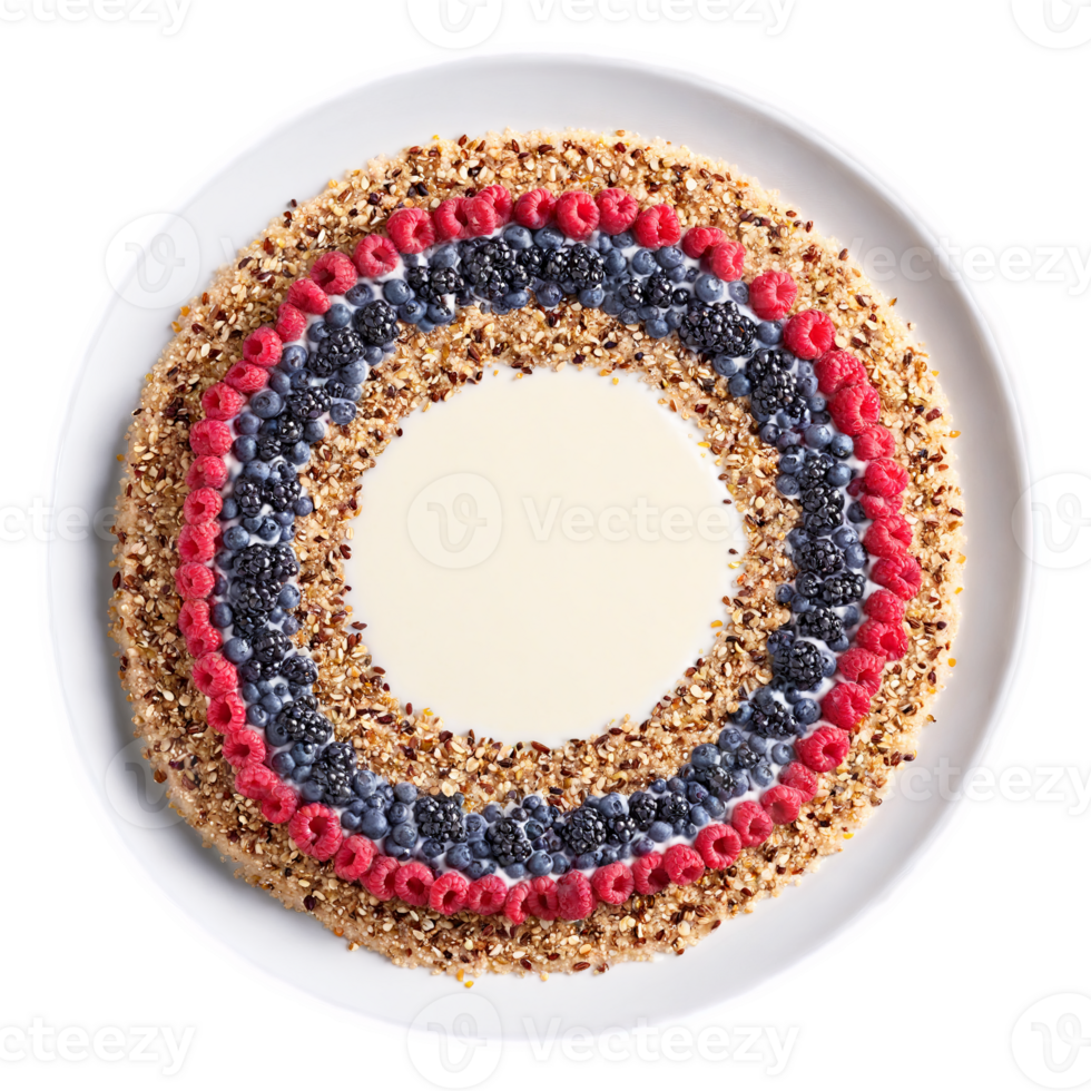 Breakfast quinoa mandala a circular pattern of protein packed breakfast quinoa with berries and seeds png