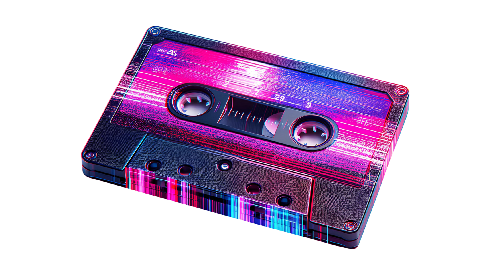 Retro Cassette Tape with Neon Aesthetic Glow png