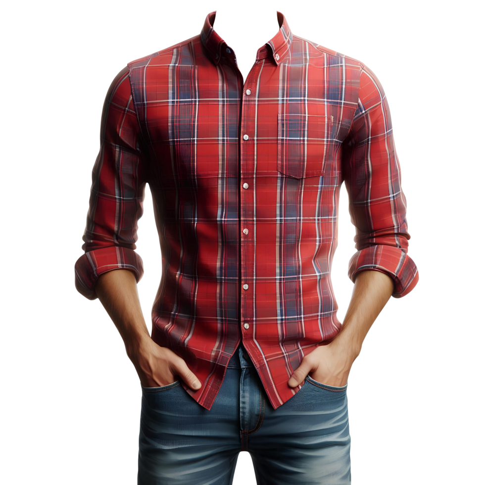 à la mode homme dans rouge à carreaux chemise et bleu jeans png