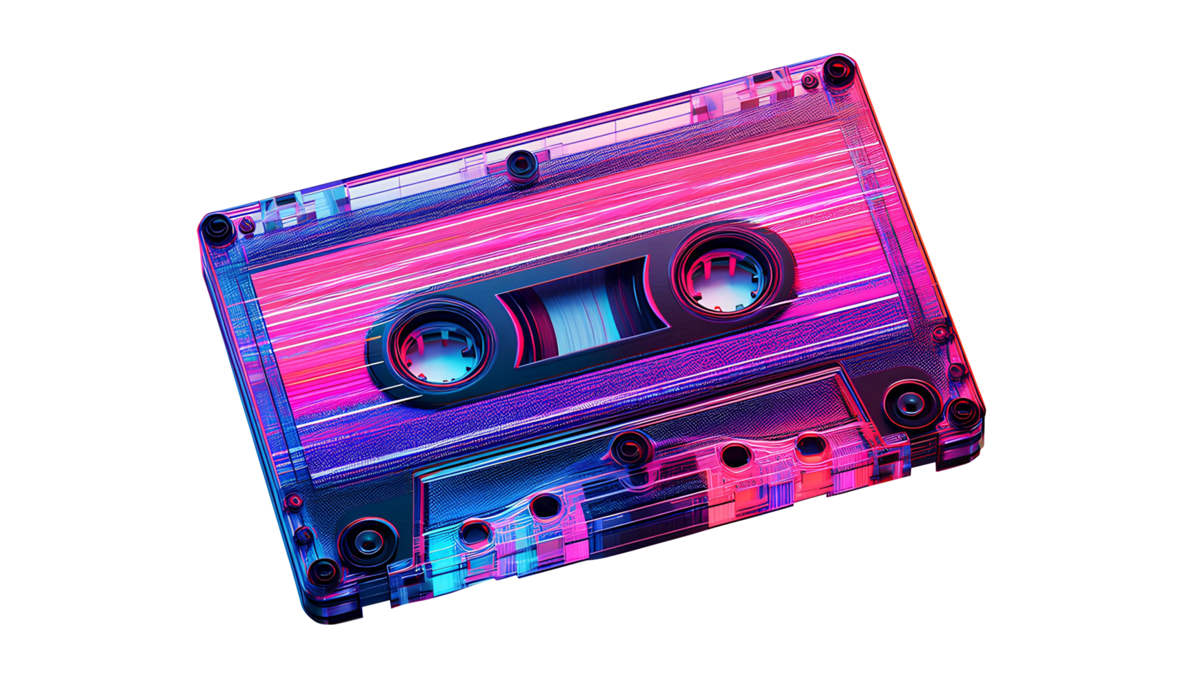 Retro Neon Cassette Tape with Futuristic Glow png