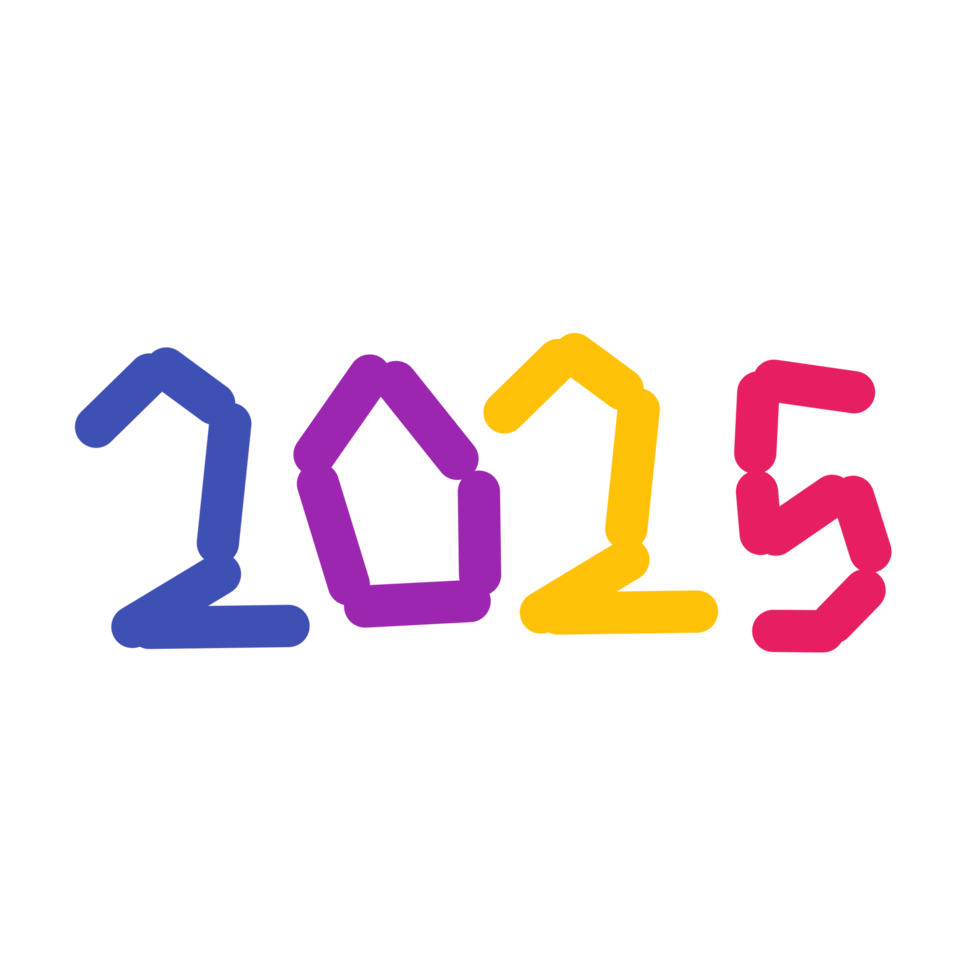 Colourful 2025 doodle png