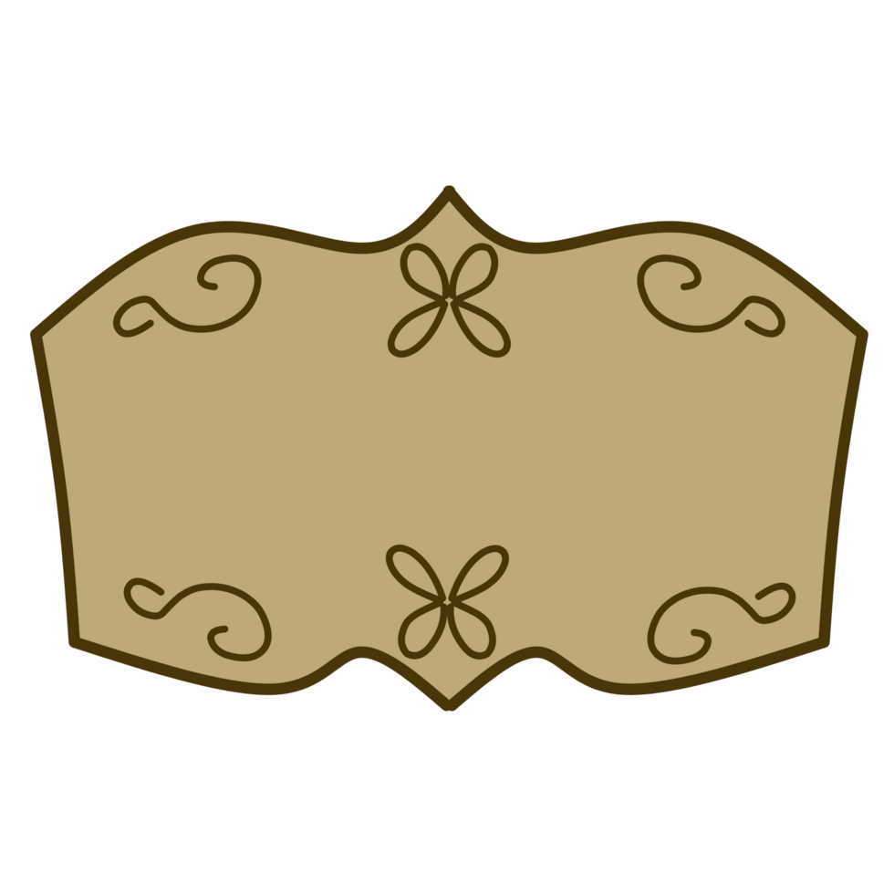 a brown label with a flower design on it png