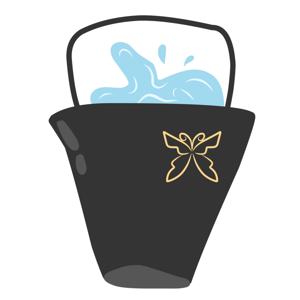 Water bucket with butterfly pattern png