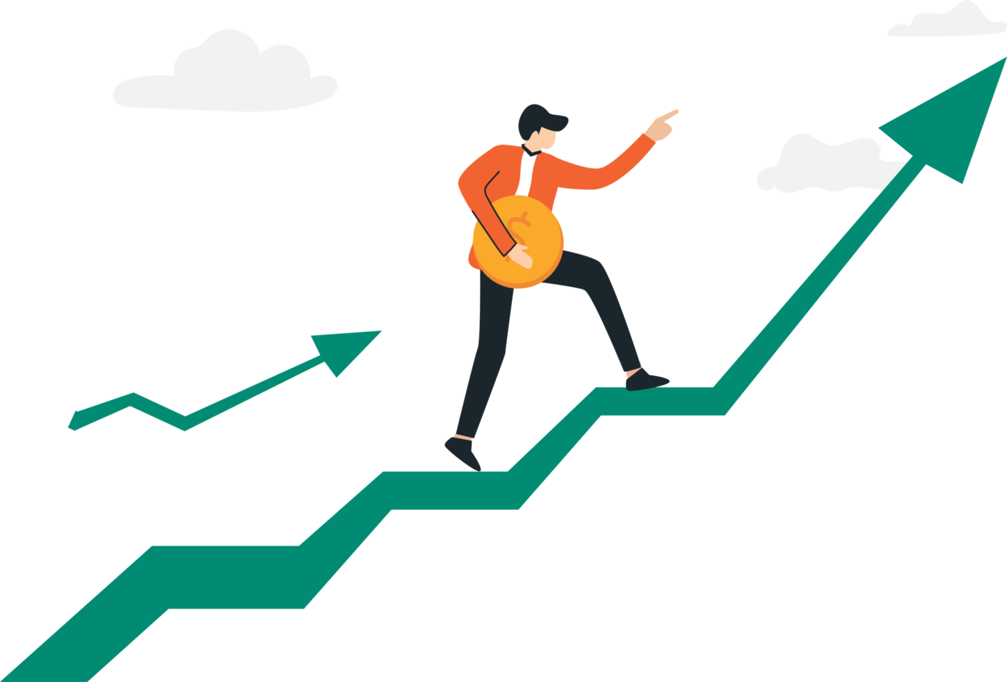 successful business person holding coins on a rising graph png