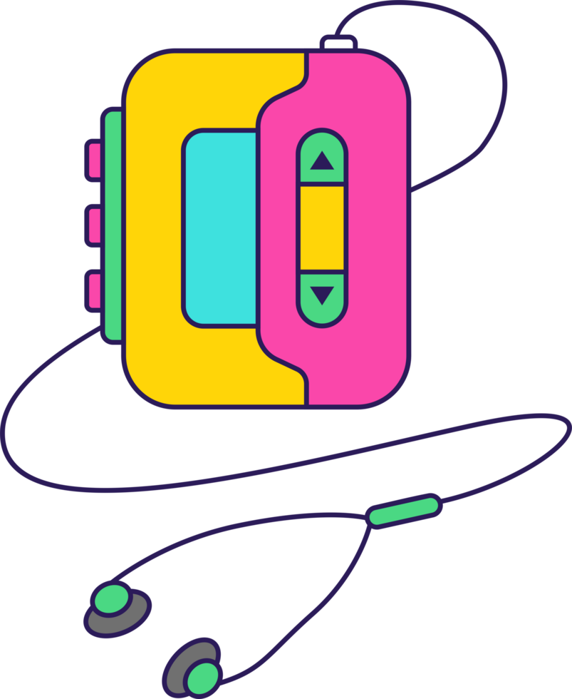 a colorful cassette player with headphones on it png