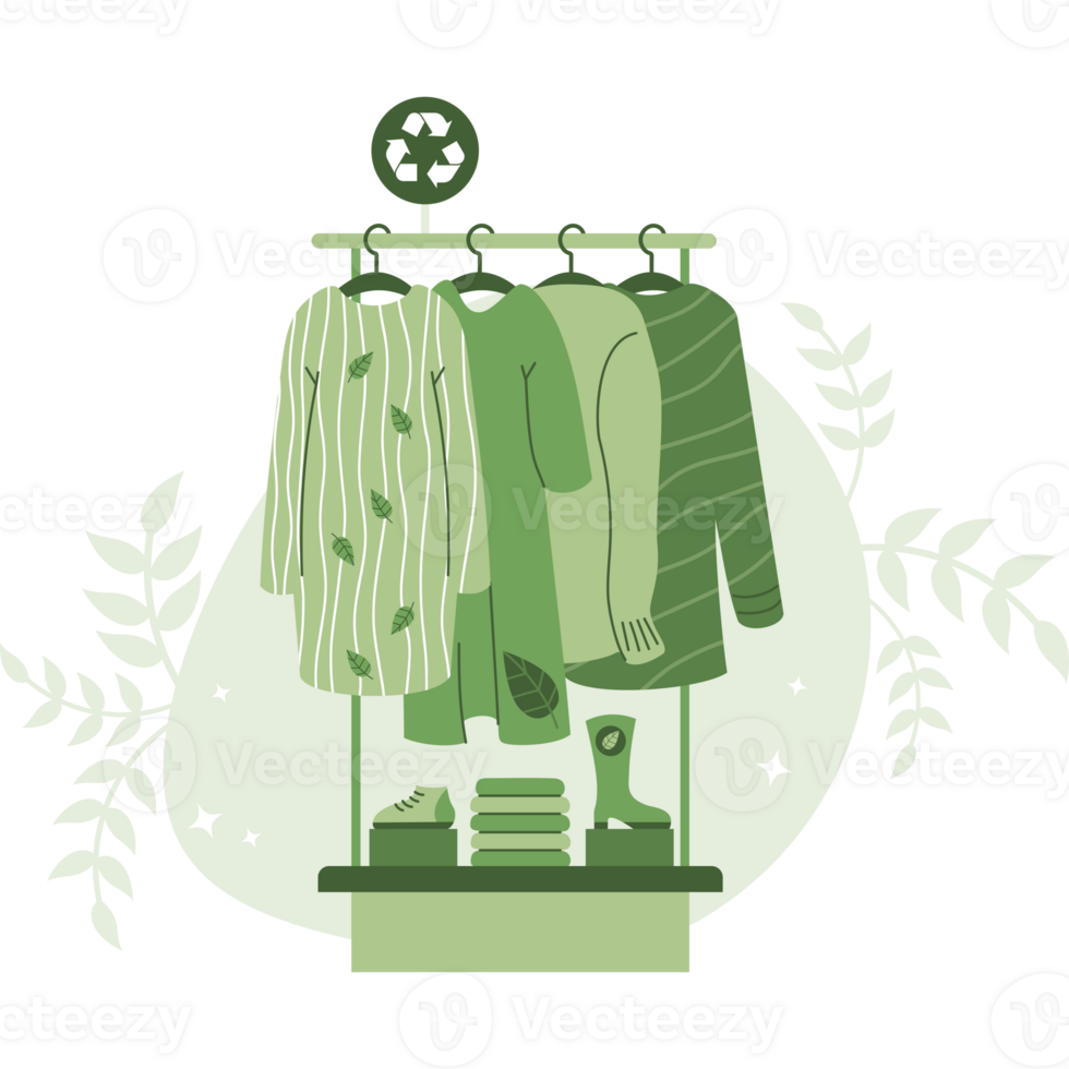 Sustainable Fashion. Eco friendly apparel. Eco-conscious attire on hangers png