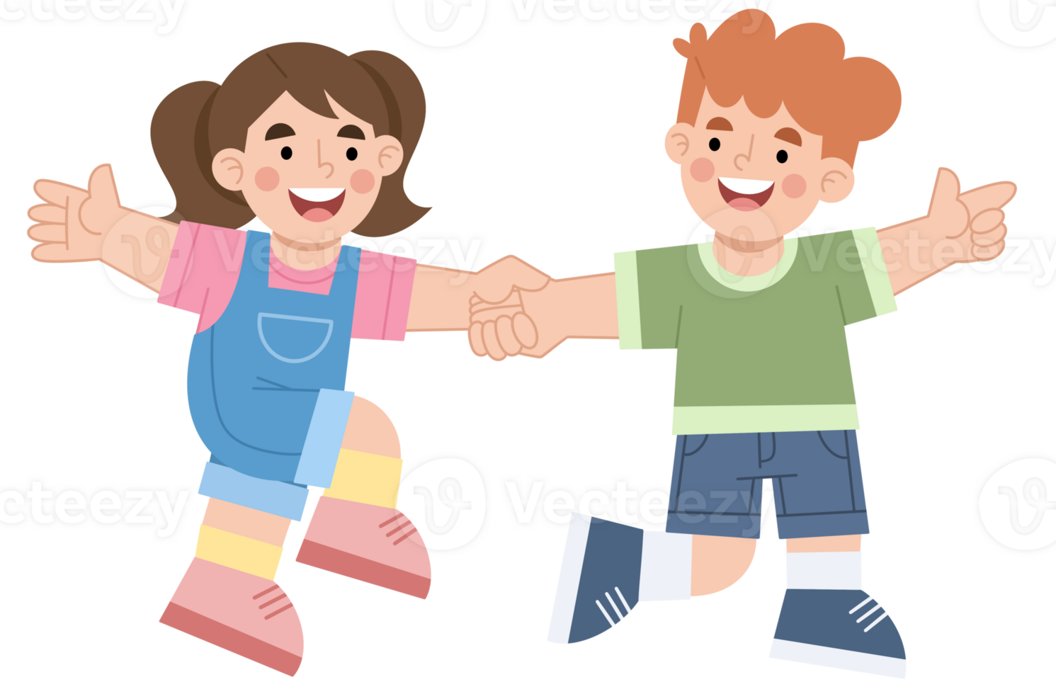 Illustration of boy and girl holding hands running png