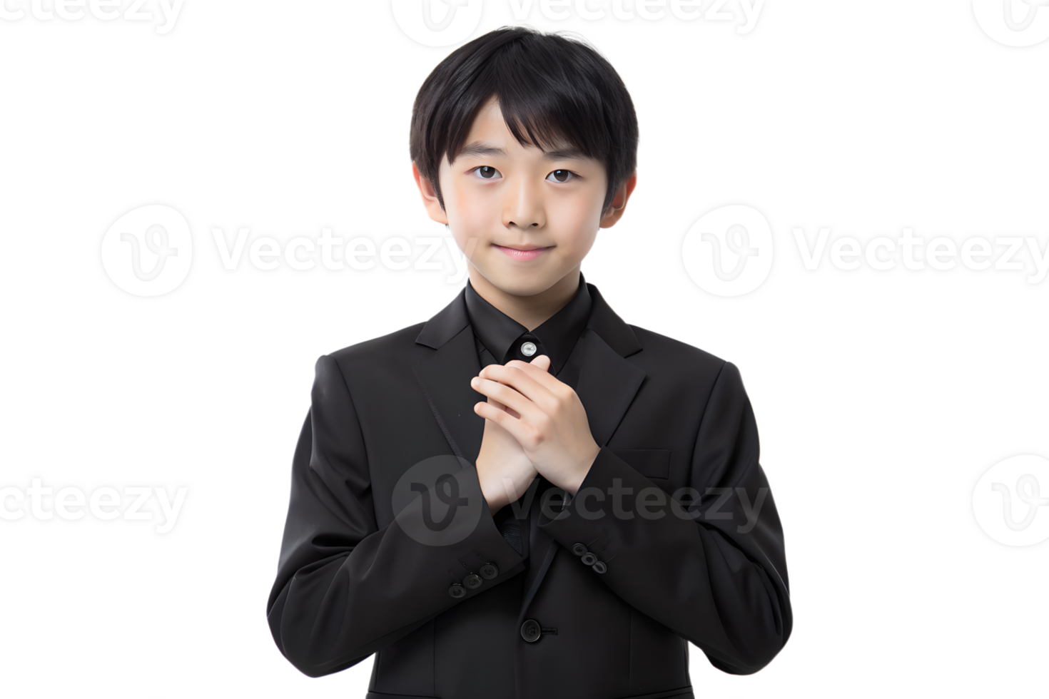 Asian young boy in suit with hand on chest. isolated on a transparent background png