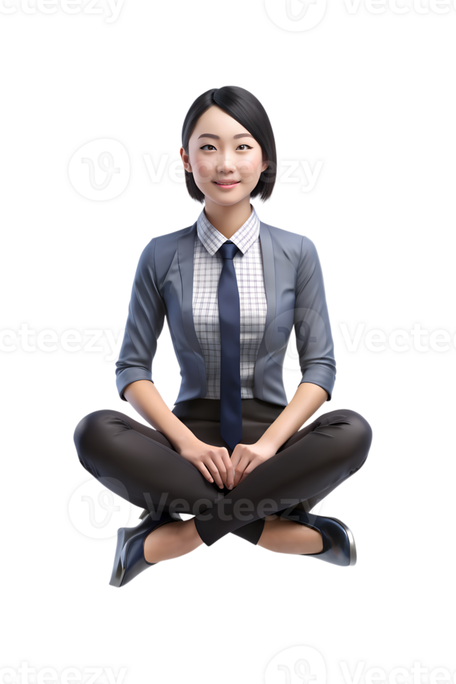 3D rendering of An office lady, she is sitting cross-legged on mid-air png