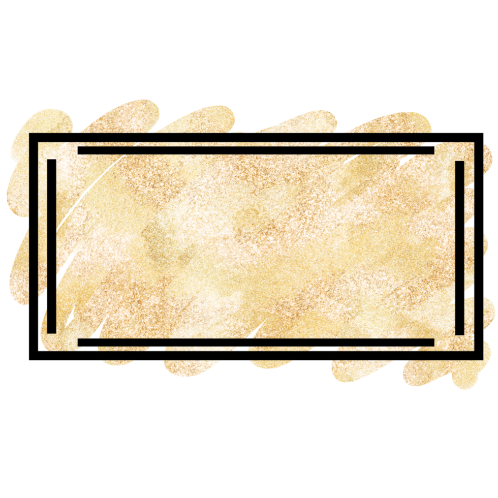 Black rectangle frame with glittery gold paint png