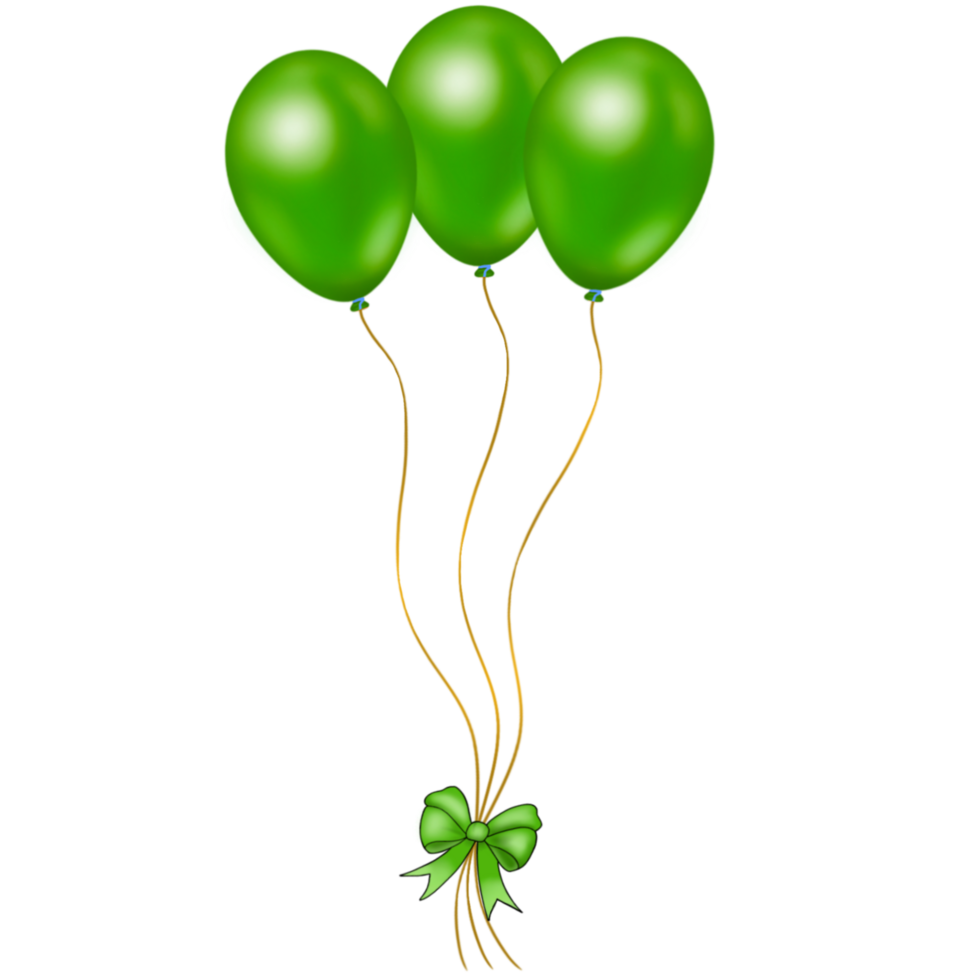Three green balloons with gold strings and a green bow png