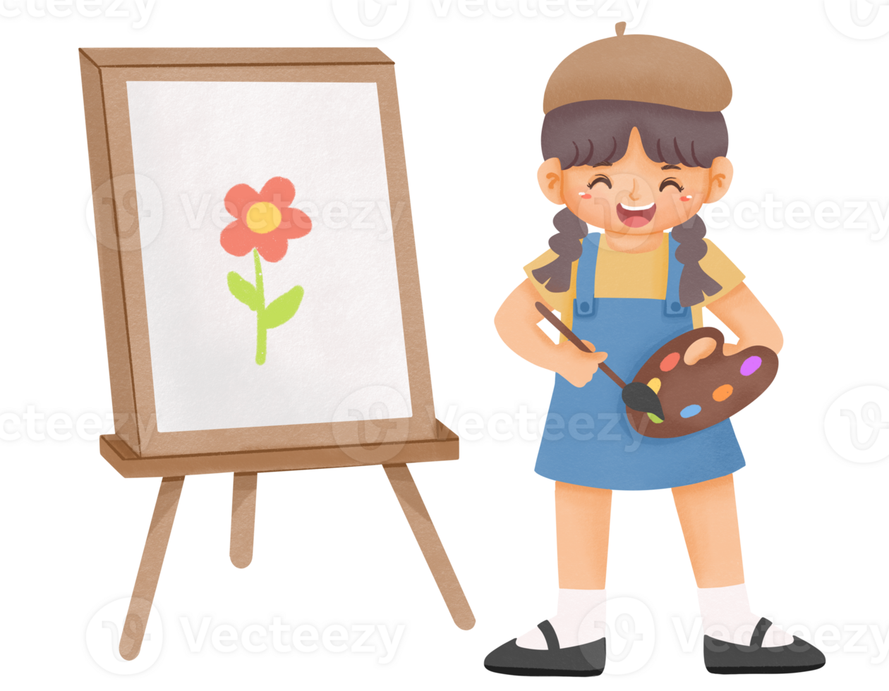 Cute girl kid paint artist png