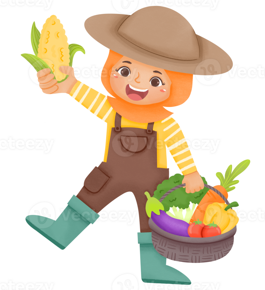 Hijab girl harvests vegetables png