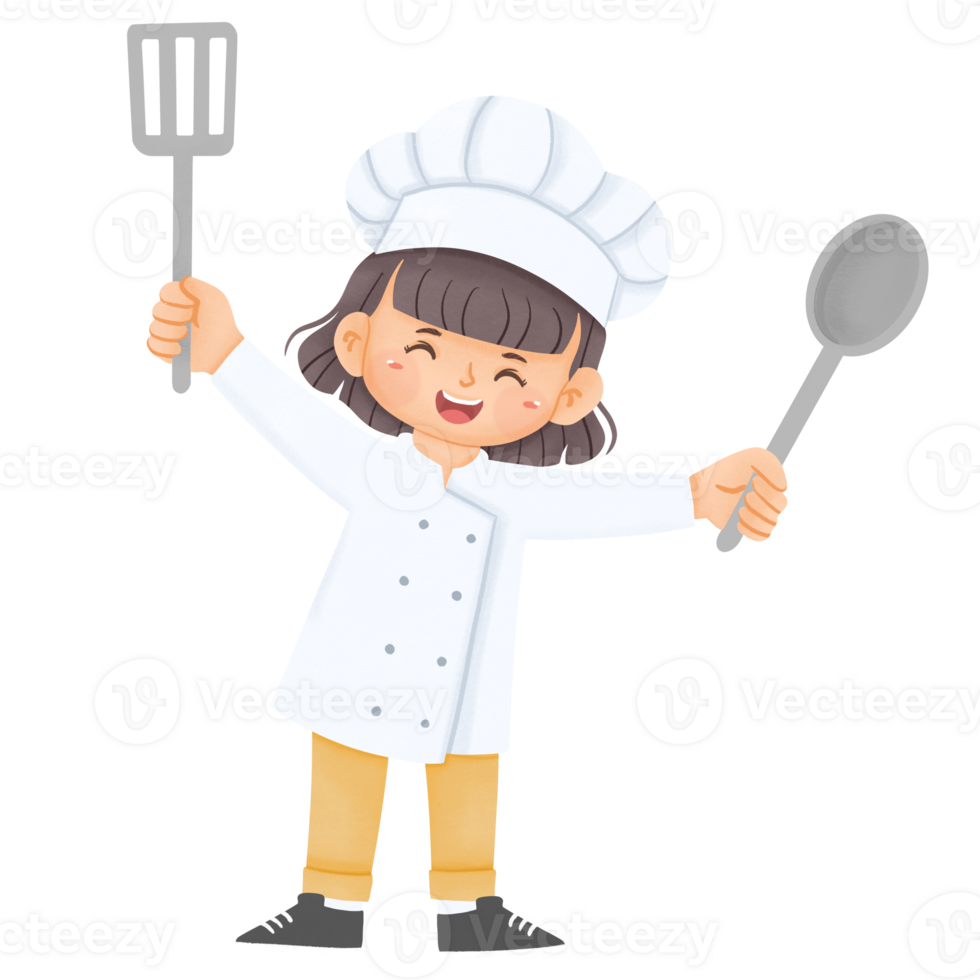 Cute girl wearing chef uniform png