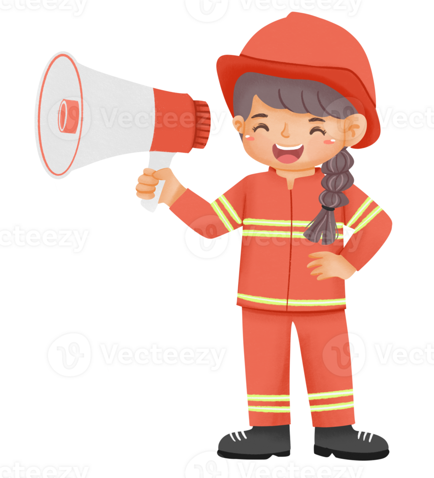 Cute girl wearing firefighter uniform png