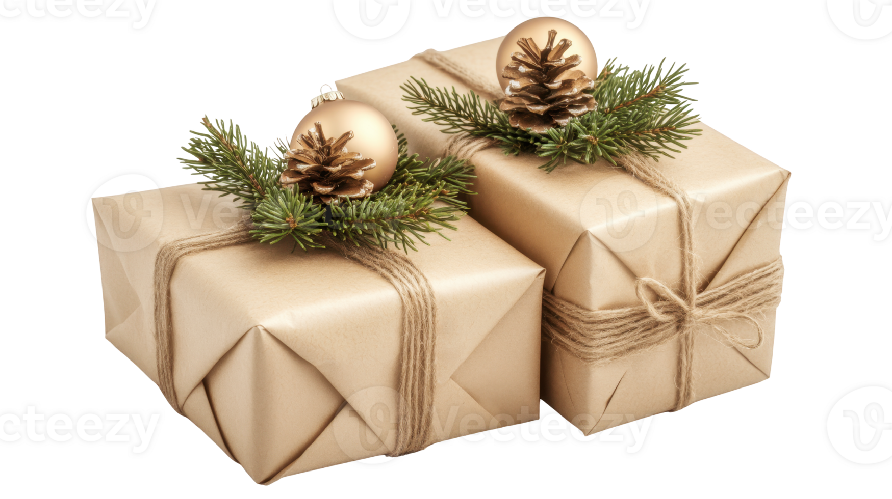 Craft two winter gift boxes with rope twine tied around it. Christmas or birthday element on transparent png