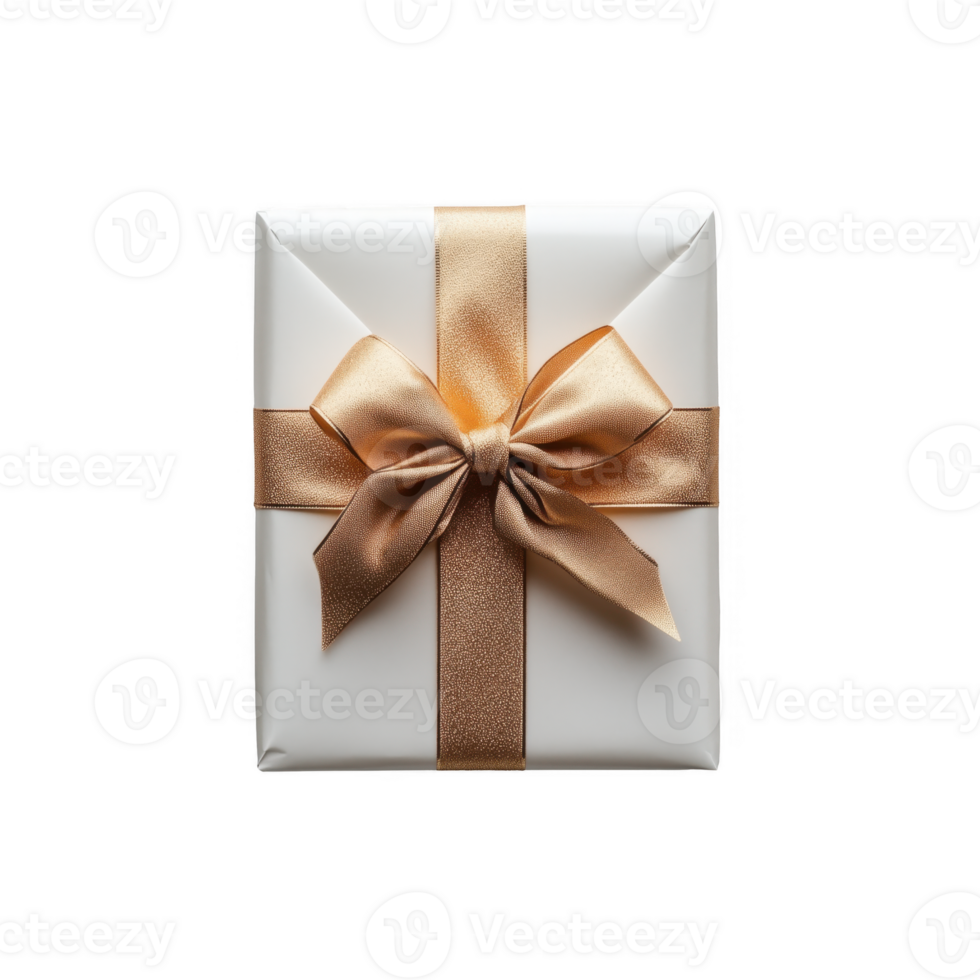 gift box with golden ribbon tied around it. Christmas or birthday element on transparent png