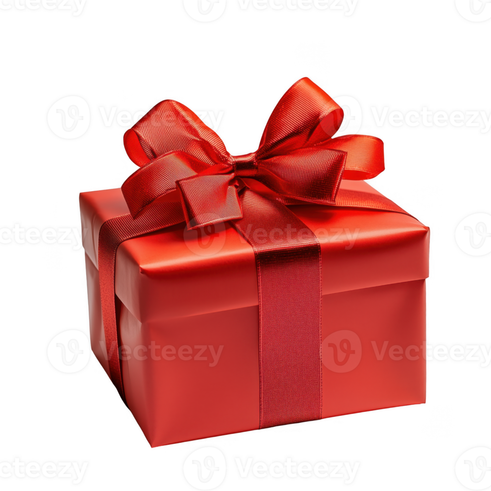 Red gift box with ribbon tied around it. Christmas or birthday element on transparent png