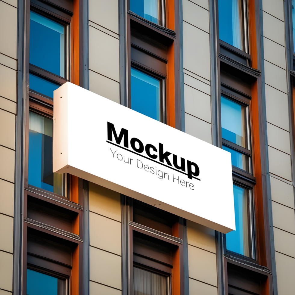 Modern office building with white sign mockup psd