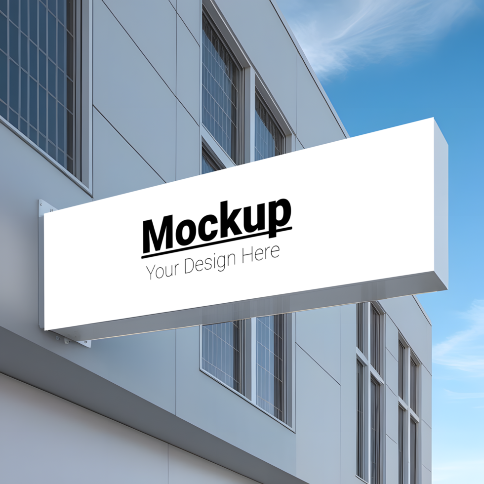 Modern office building with white sign mockup psd