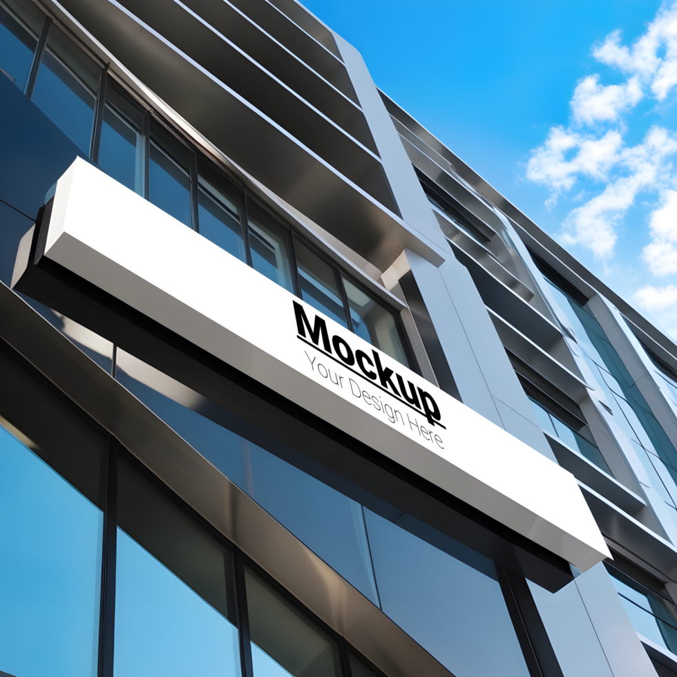 A modern building with a sign on the side psd