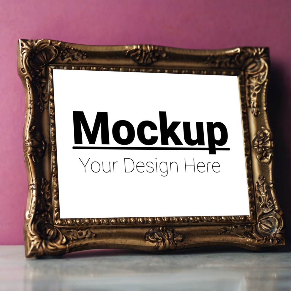 Gold frame mockup on pink background psd