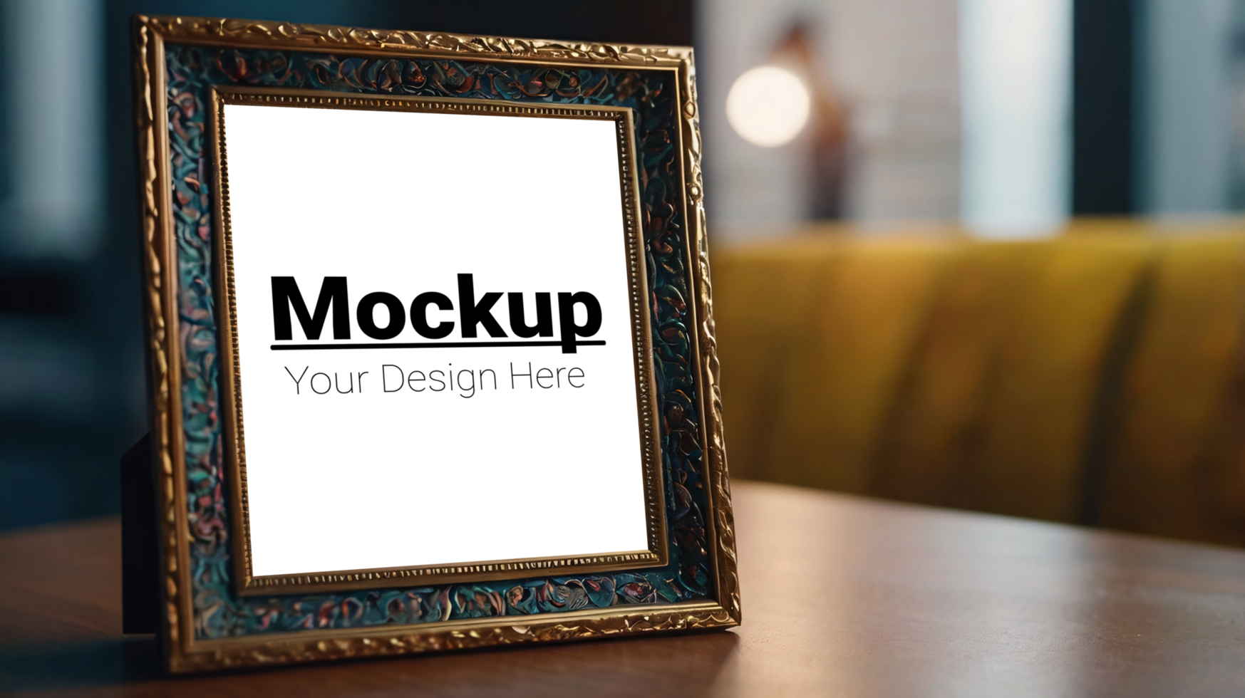 Photo frame mockup on wooden table psd