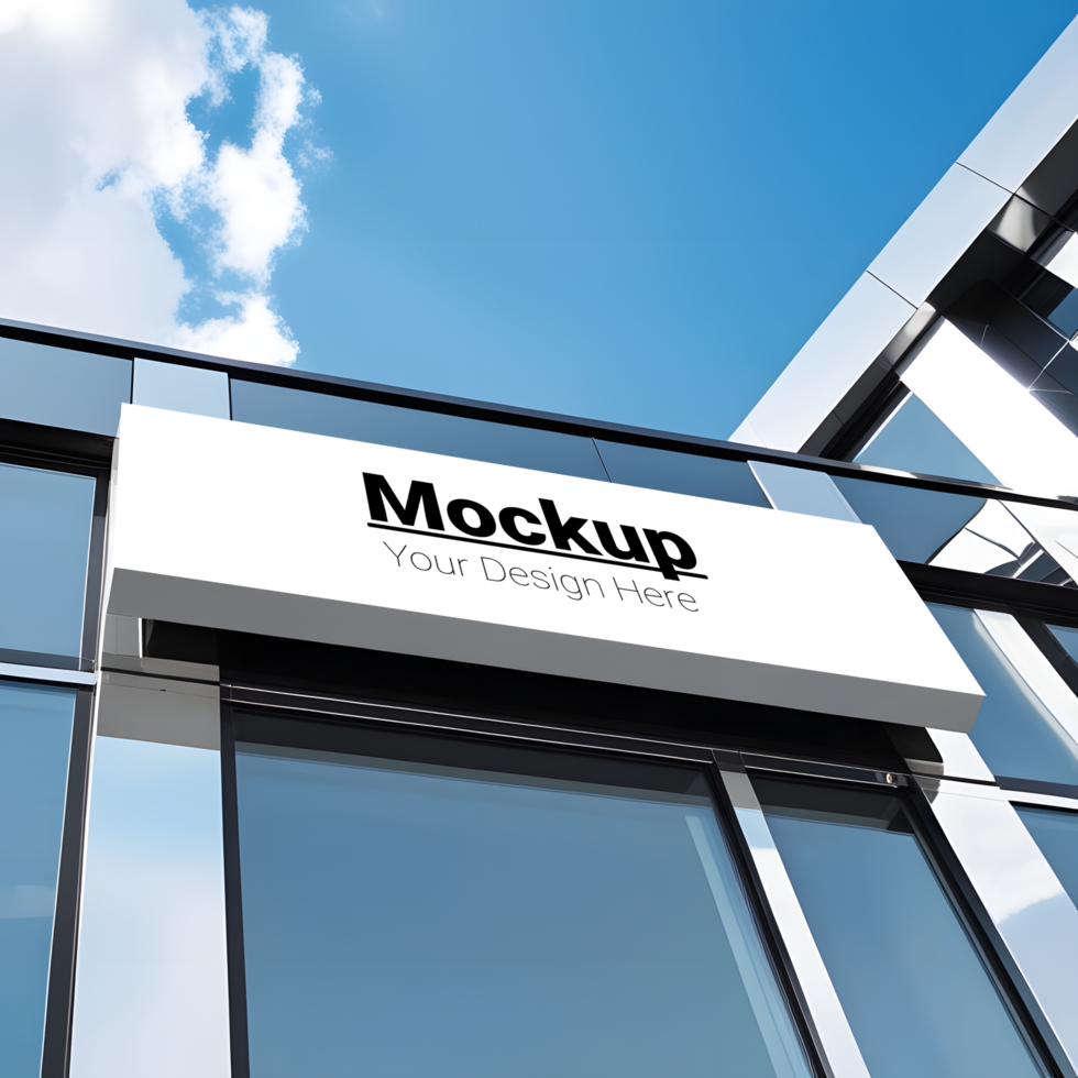 Modern office building with white sign mockup psd