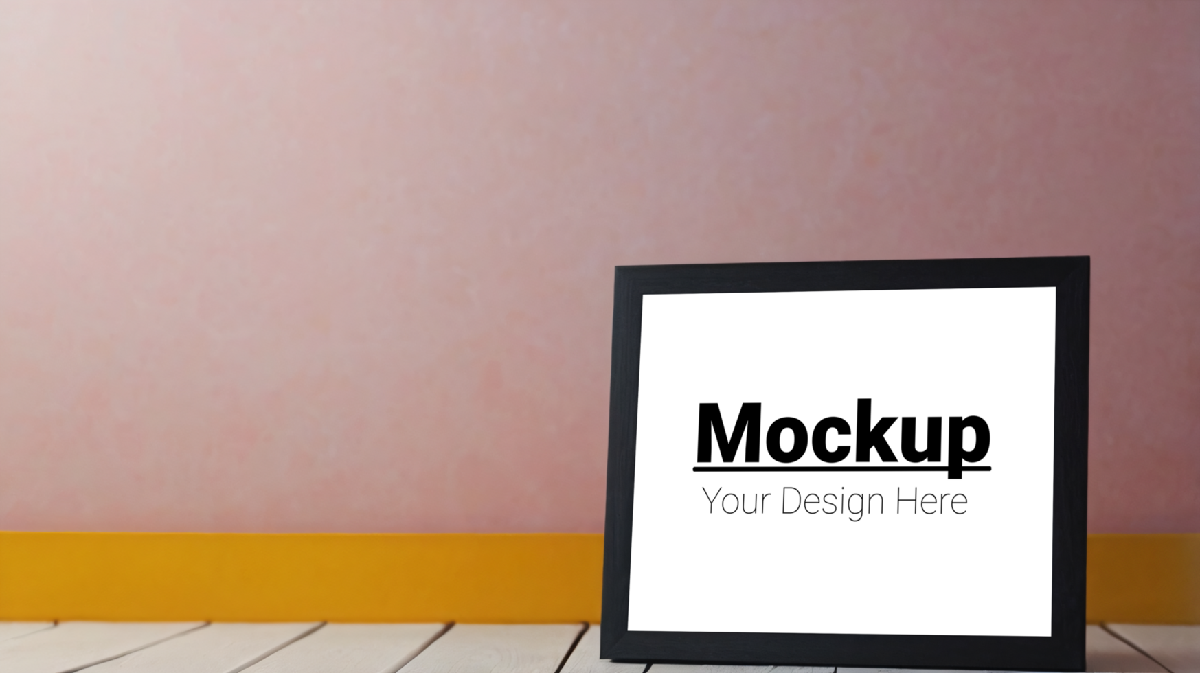 Black frame mockup on wooden floor psd