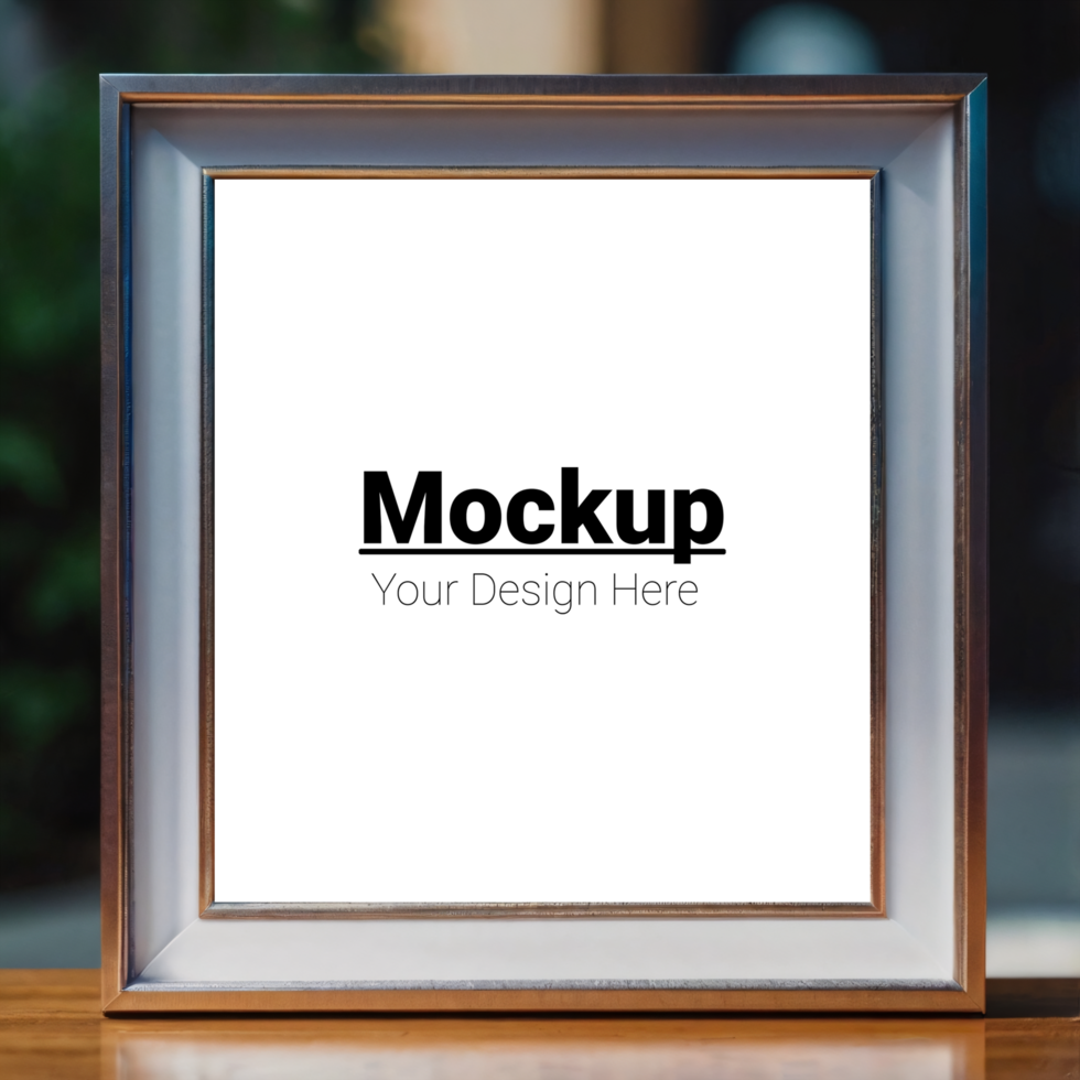 Picture frame mockup on wooden table psd