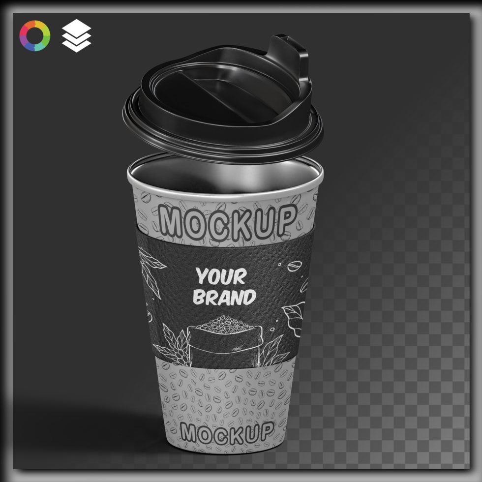 Editable Coffee Cup Mockup with Open Lid and Customizable Design Transparent Background psd