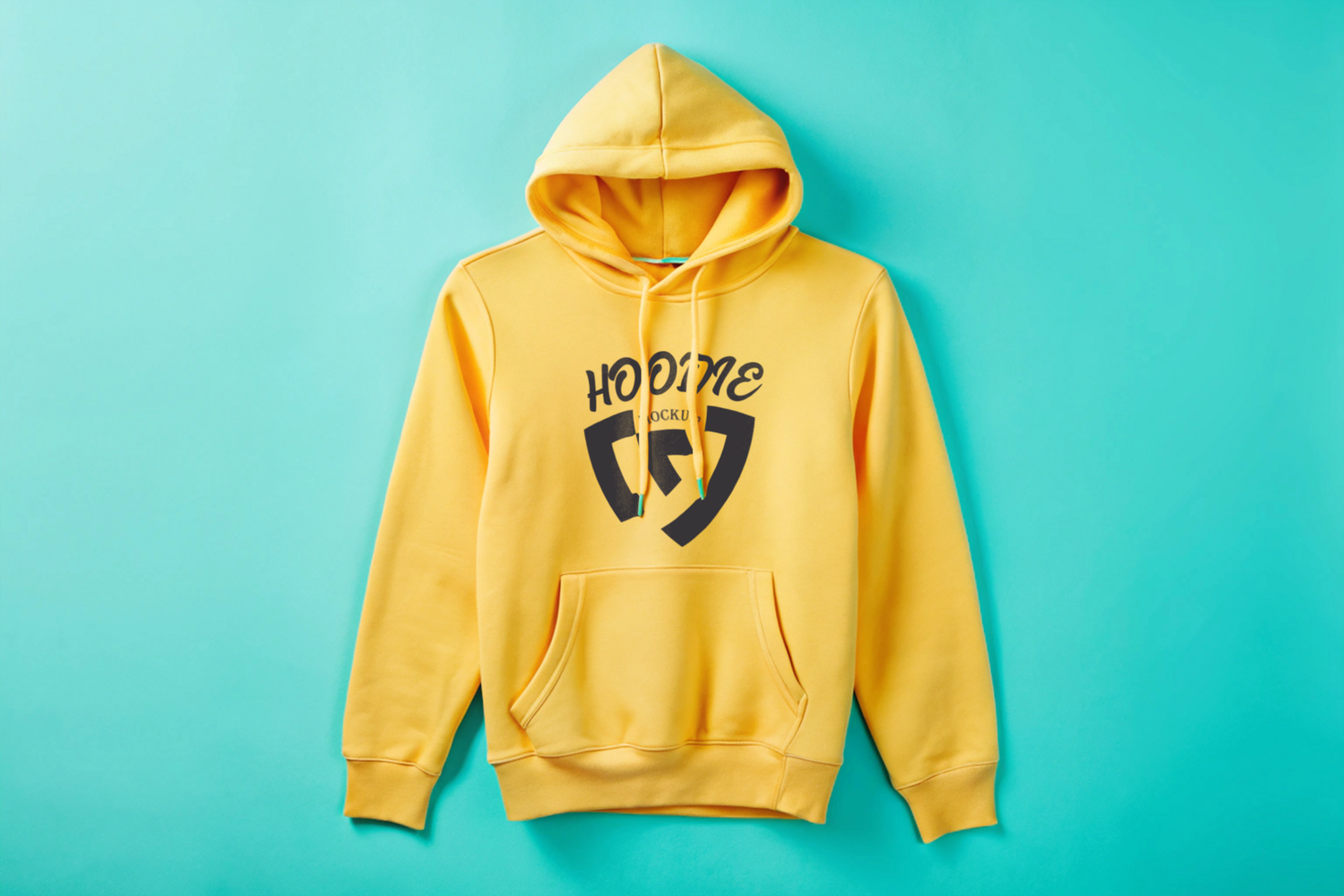 a yellow hoodie Mockup Template for design presentation with a black logo on it psd