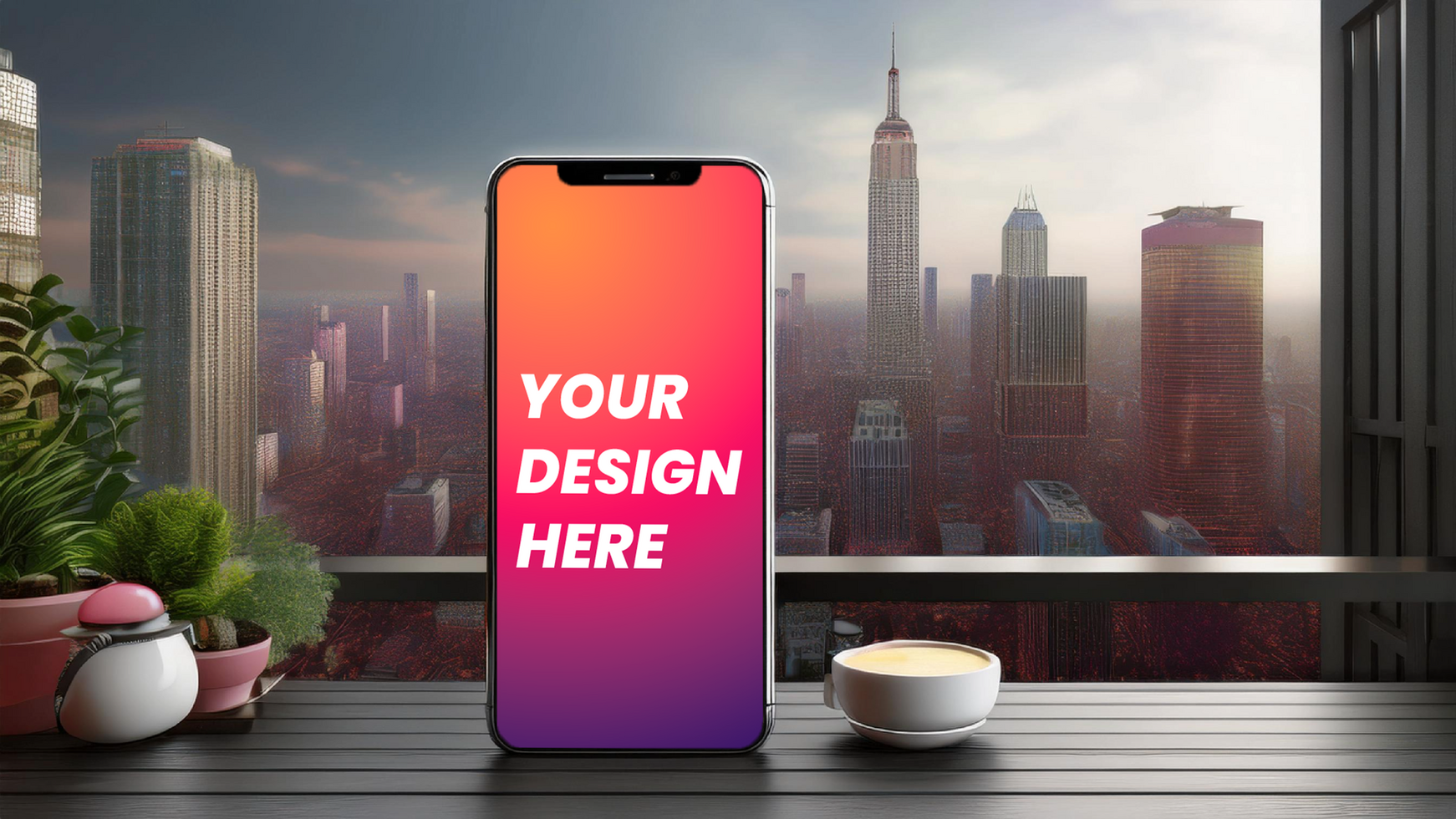 city background with mobile mockup psd
