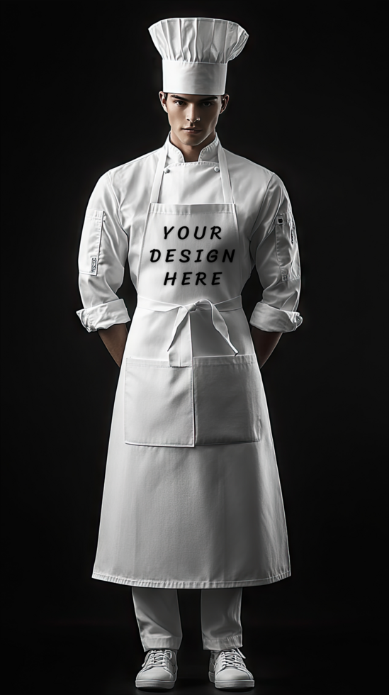 A man in a chef's outfit standing in front of a black background psd