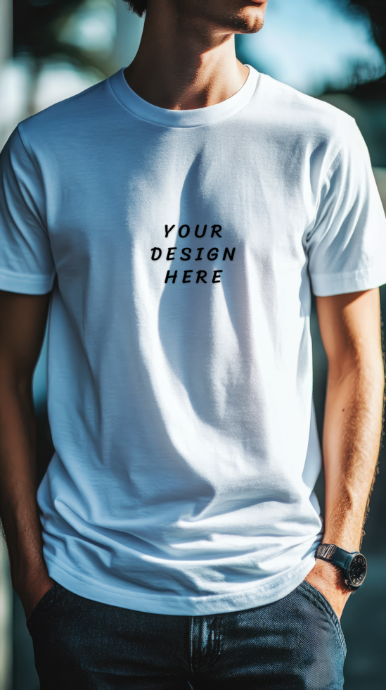 A man wearing a white t - shirt mock mock psd